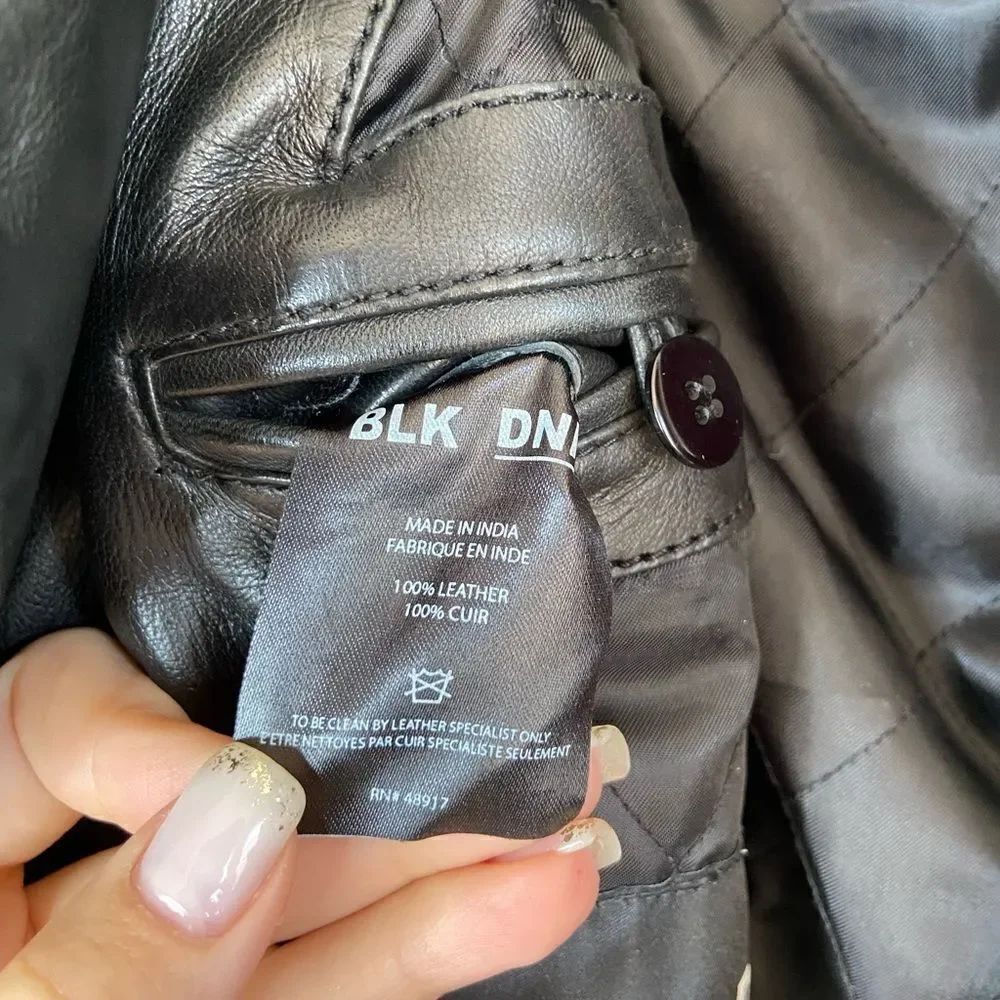 NWT Blk Dnm Padded Elbows Lambskin Leather Black Biker Jacket Size XS - Picture 10 of 11
